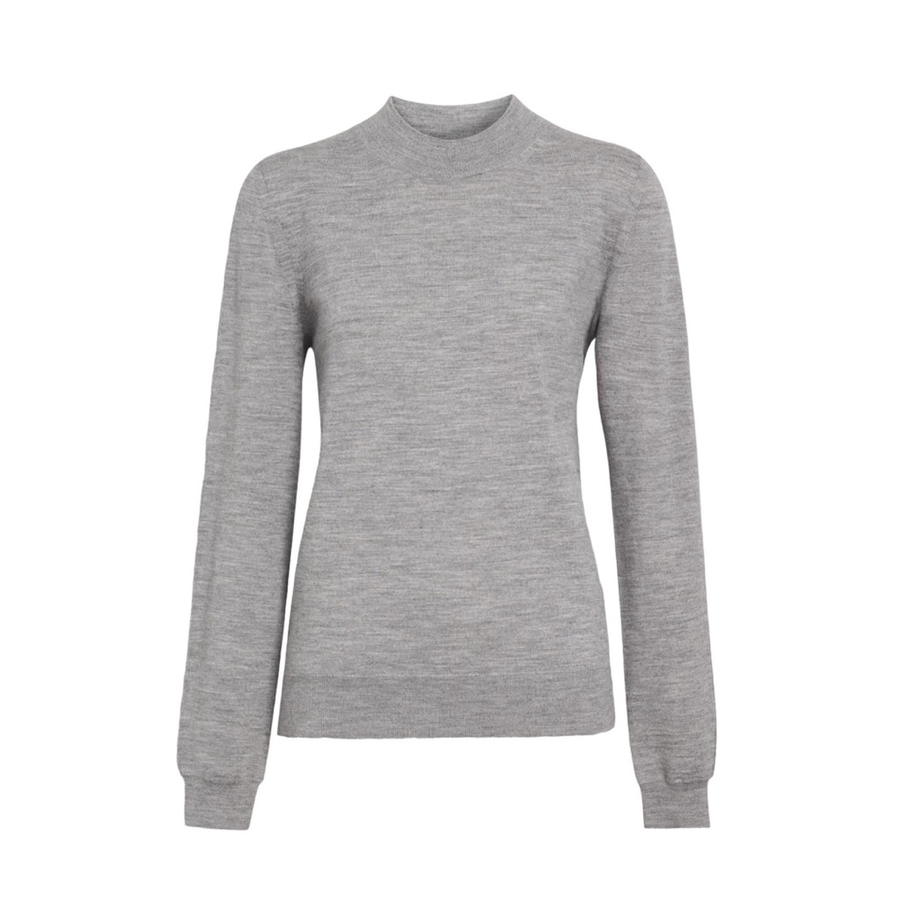 Burberry Merino Wool Crew Neck Sweater Gray Melange Women’s XS Logo NWT